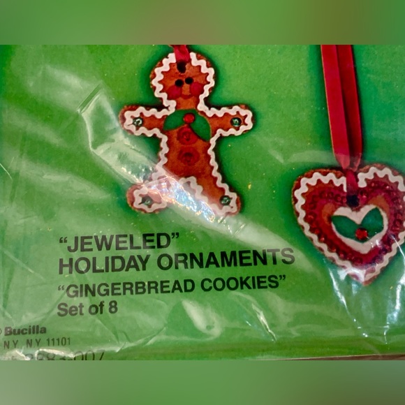1970s Vintage Bucilla GINGERBREAD COOKIES Set of 8 Jeweled Oraments Kit No. 2824 - Picture 4 of 9